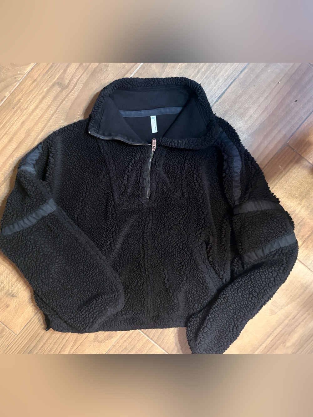 Free People Black Sherpa Turtleneck Pullover